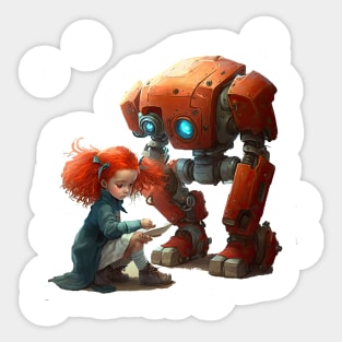 Girl with Robot Sticker